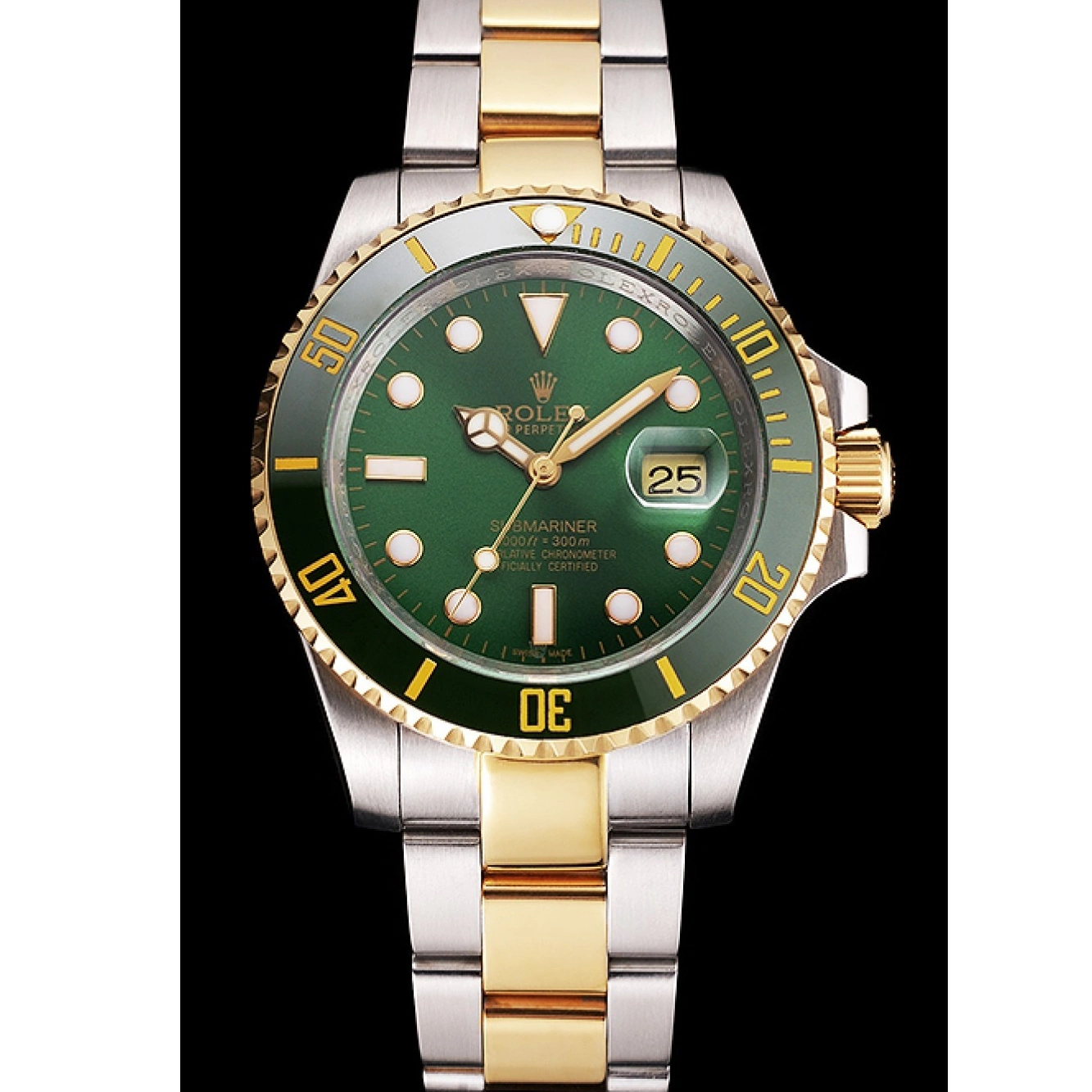 Good Copy Rolex Watches Submariner Steel Bracelet Bezel Rolex And Gold Swiss Dial Tone Green Two 0608